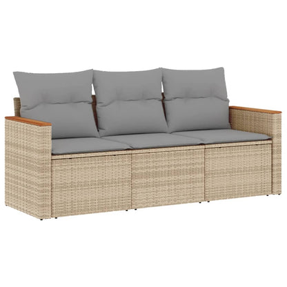 Set Divano Da Giardino 3 Pz Con Cuscini Beige Misto Polyrattan