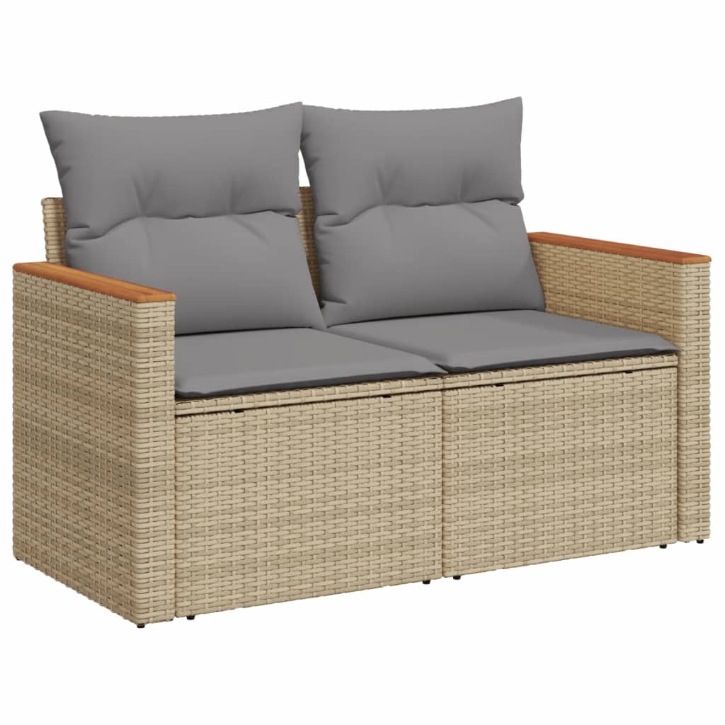 Set Divano Da Giardino 3 Pz Con Cuscini Beige Misto Polyrattan