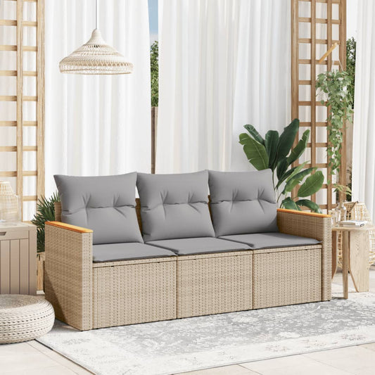 Set Divano Da Giardino 3 Pz Con Cuscini Beige Misto Polyrattan