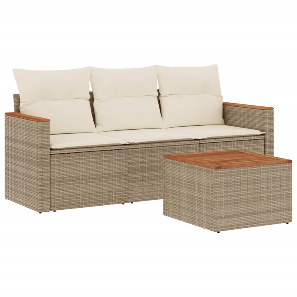 Set Divano Da Giardino 4 Pz Con Cuscini Beige In Polyrattan