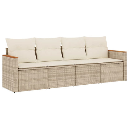 Set Divano Da Giardino 4 Pz Con Cuscini Beige In Polyrattan