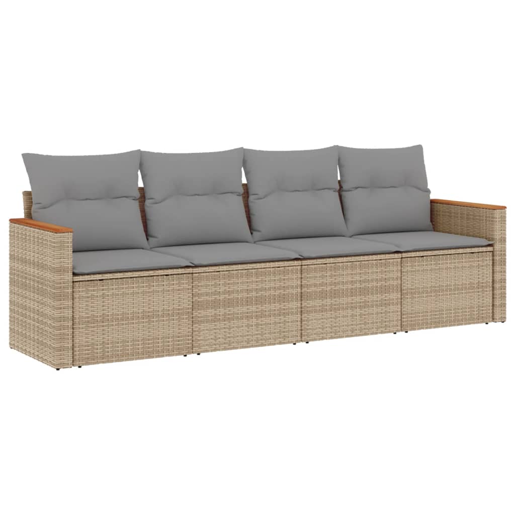 Set Divano Da Giardino 4 Pz Con Cuscini Beige Misto Polyrattan