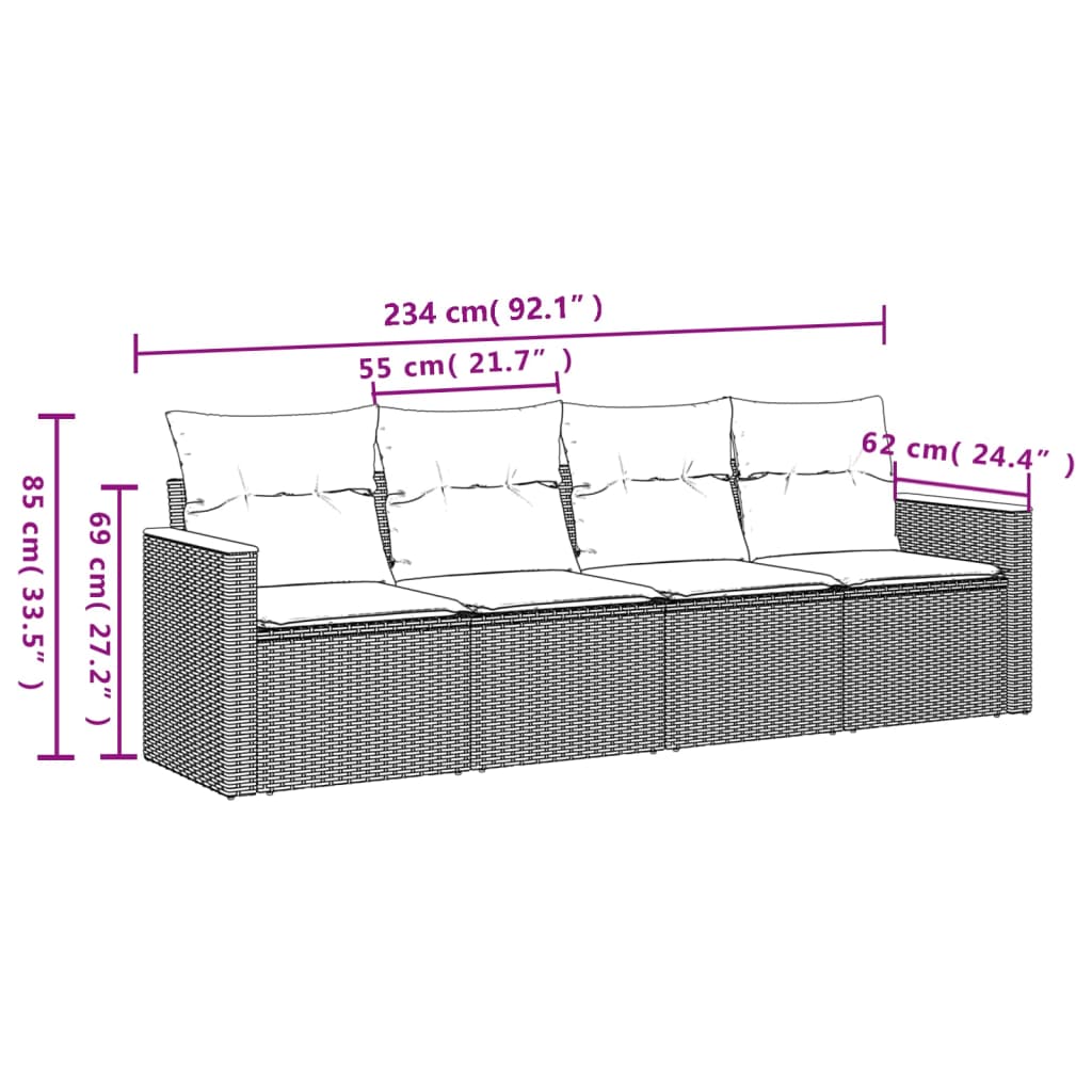 Set Divano Da Giardino 4 Pz Con Cuscini Beige Misto Polyrattan