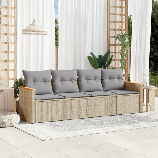 Set Divano Da Giardino 4 Pz Con Cuscini Beige Misto Polyrattan