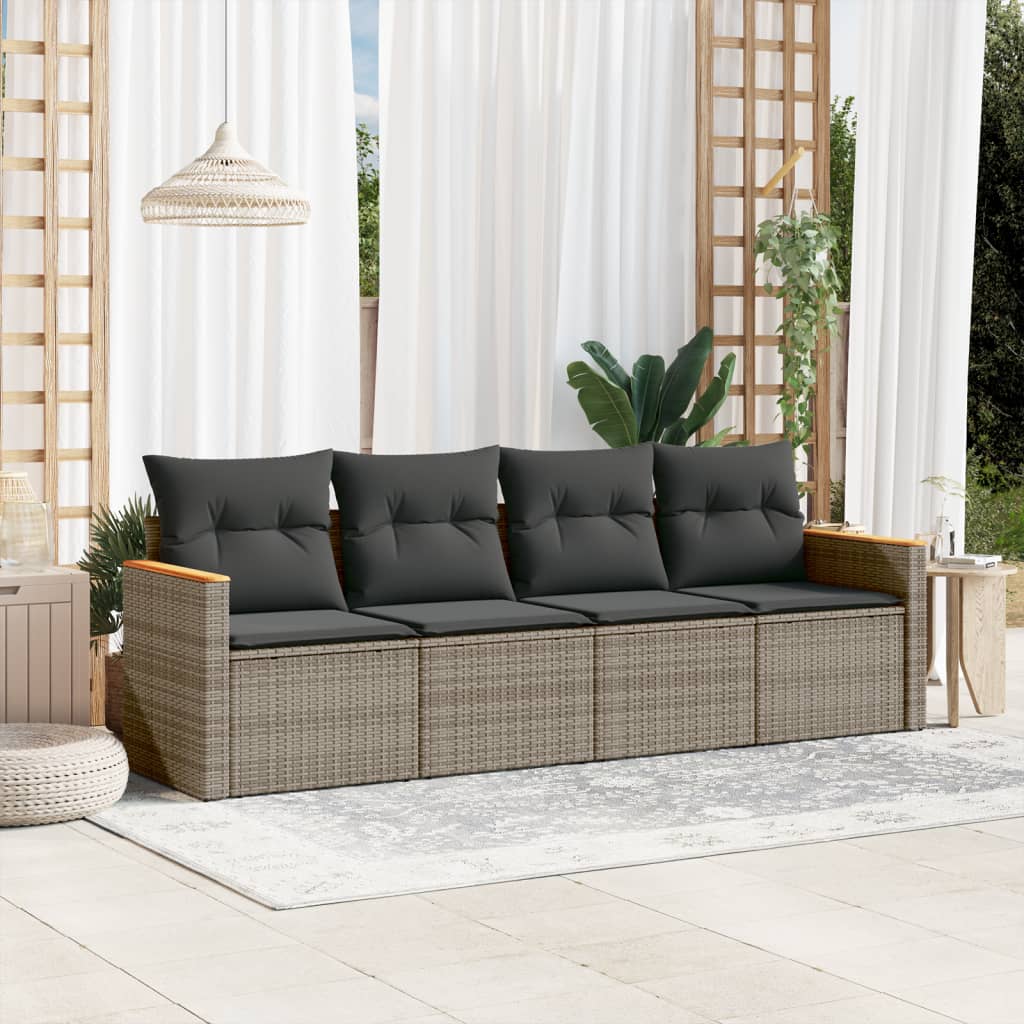 Set Divani Da Giardino 4 Pz Con Cuscini In Polyrattan Grigio