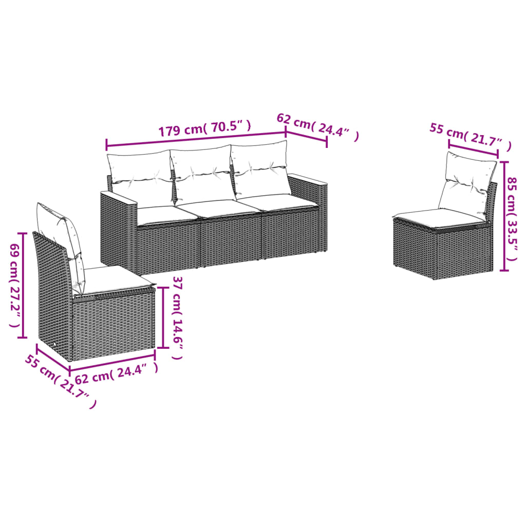 Set Divani Da Giardino 5 Pz Con Cuscini In Polyrattan Nero