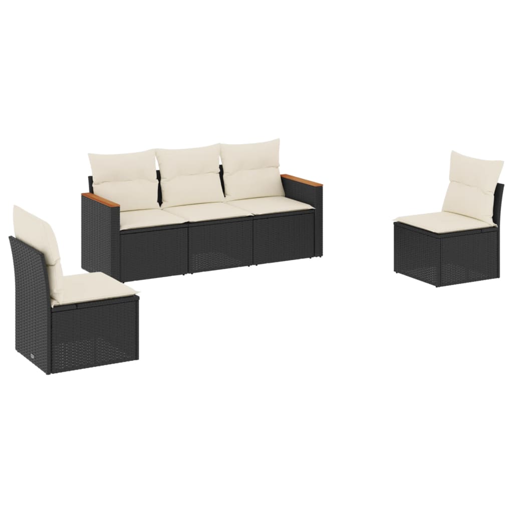 Set Divani Da Giardino 5 Pz Con Cuscini In Polyrattan Nero