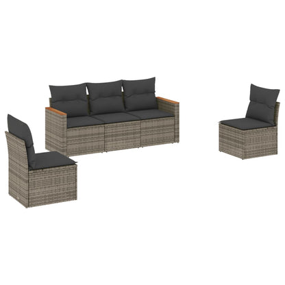 Set Divano Da Giardino 5 Pz Con Cuscini Grigio In Polyrattan