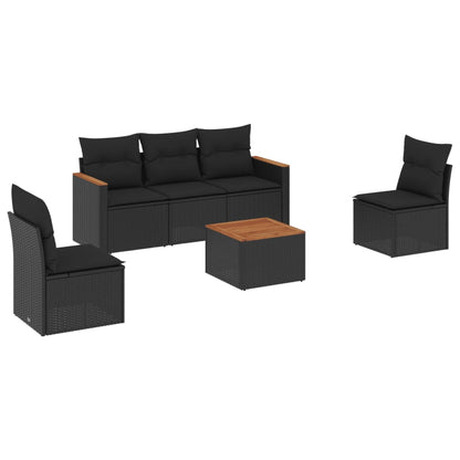 Set Divano Da Giardino 6 Pz Con Cuscini Nero In Polyrattan