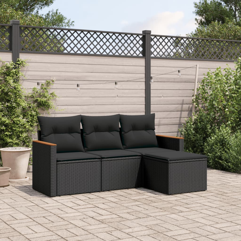 Set Divani Da Giardino 4 Pz Con Cuscini Nero In Polyrattan