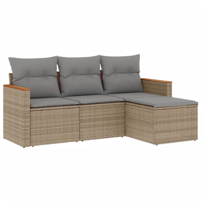 Set Divano Da Giardino 4 Pz Con Cuscini Beige Misto Polyrattan