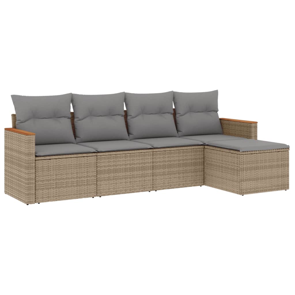 Set Divano Da Giardino 5 Pz Con Cuscini Beige Misto Polyrattan