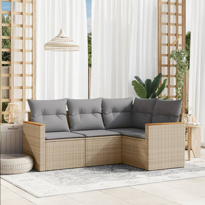 Set Divano Da Giardino 4 Pz Con Cuscini Beige Misto Polyrattan