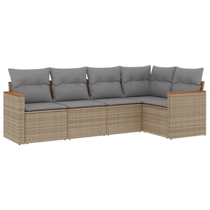 Set Divano Da Giardino 5 Pz Con Cuscini Beige Misto Polyrattan