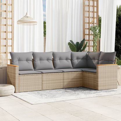 Set Divano Da Giardino 5 Pz Con Cuscini Beige Misto Polyrattan