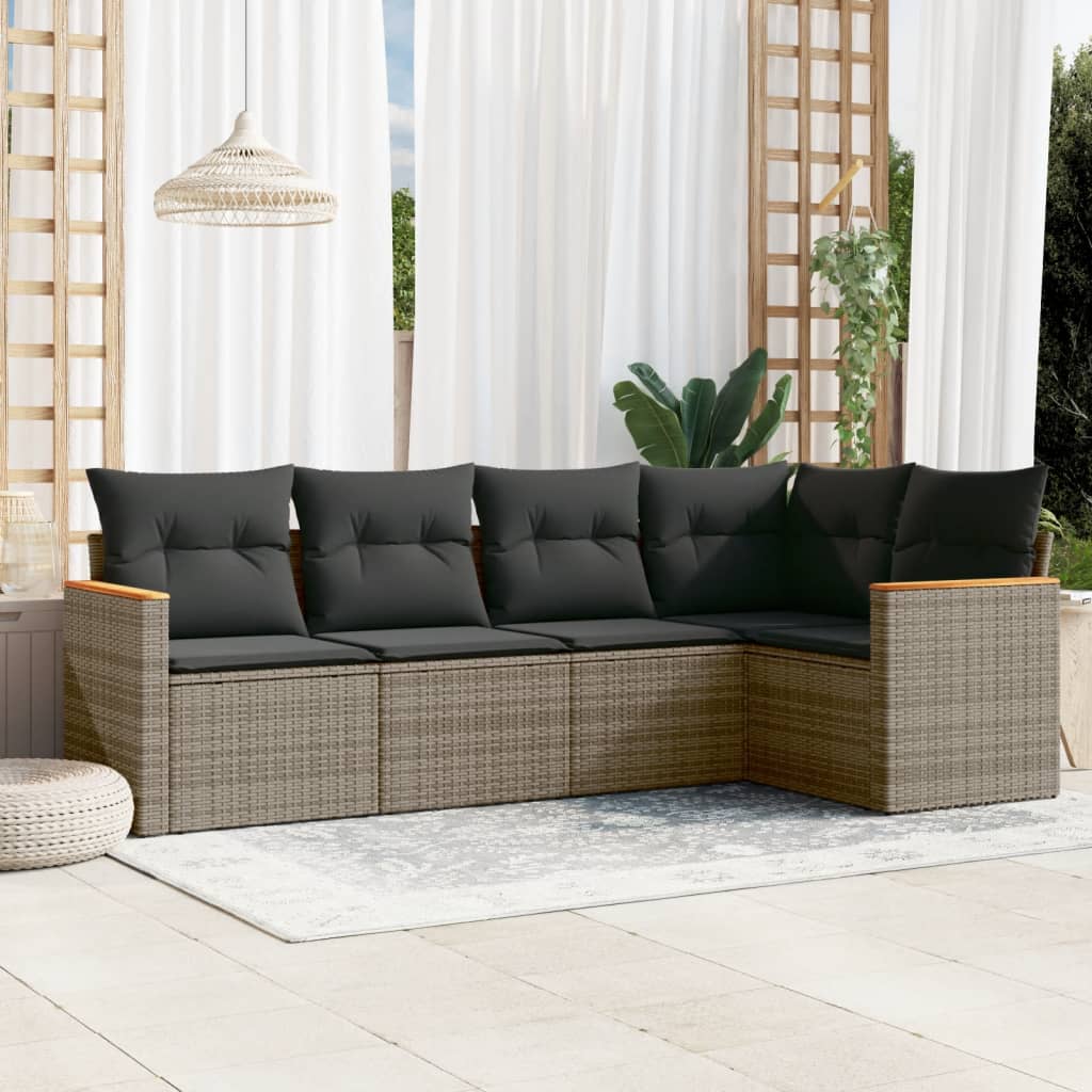 Set Divano Da Giardino 5 Pz Con Cuscini Grigio In Polyrattan