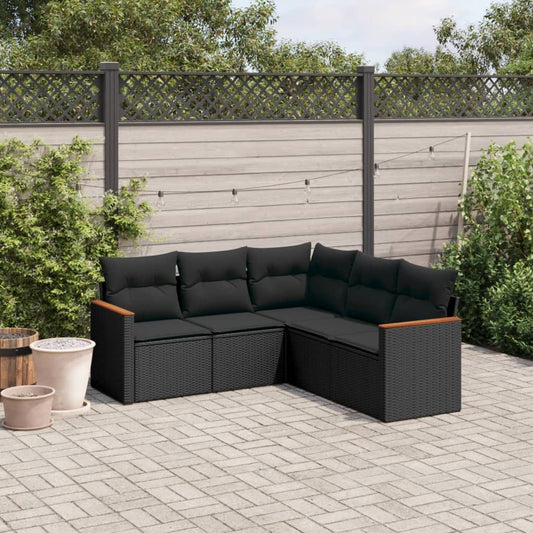 Set Divani Da Giardino 5 Pz Con Cuscini In Polyrattan Nero