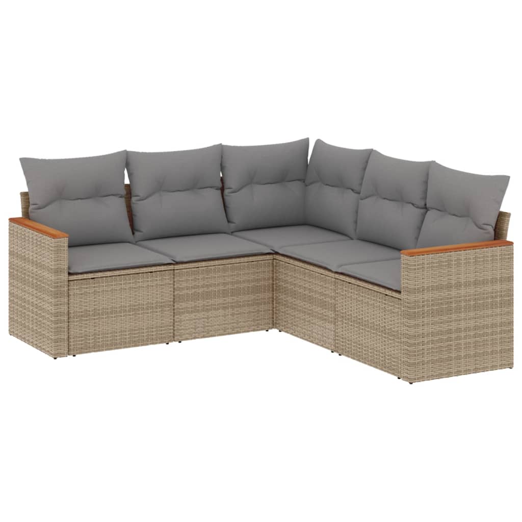 Set Divano Da Giardino 5 Pz Con Cuscini Beige Misto Polyrattan