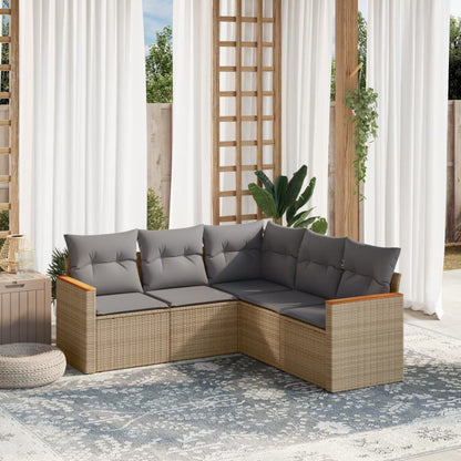 Set Divano Da Giardino 5 Pz Con Cuscini Beige Misto Polyrattan