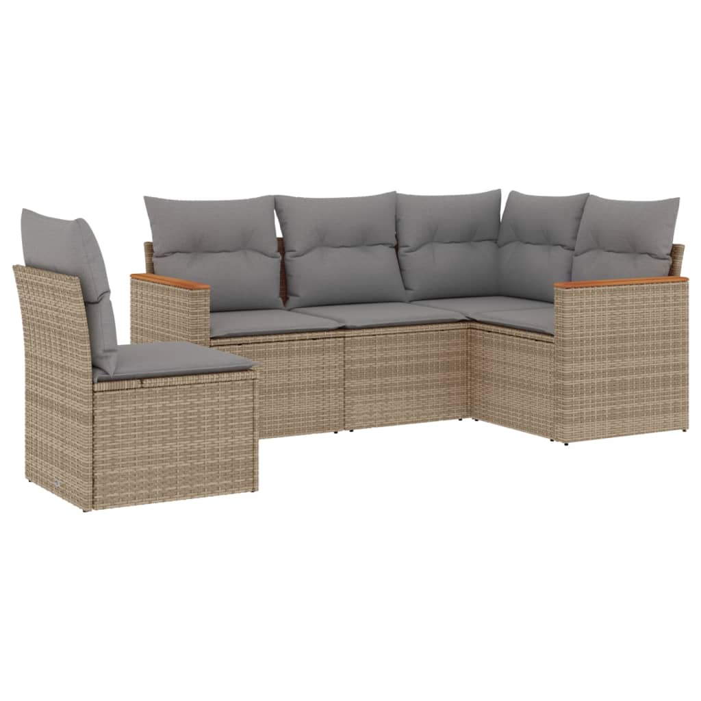 Set Divano Da Giardino 5 Pz Con Cuscini Beige Misto Polyrattan