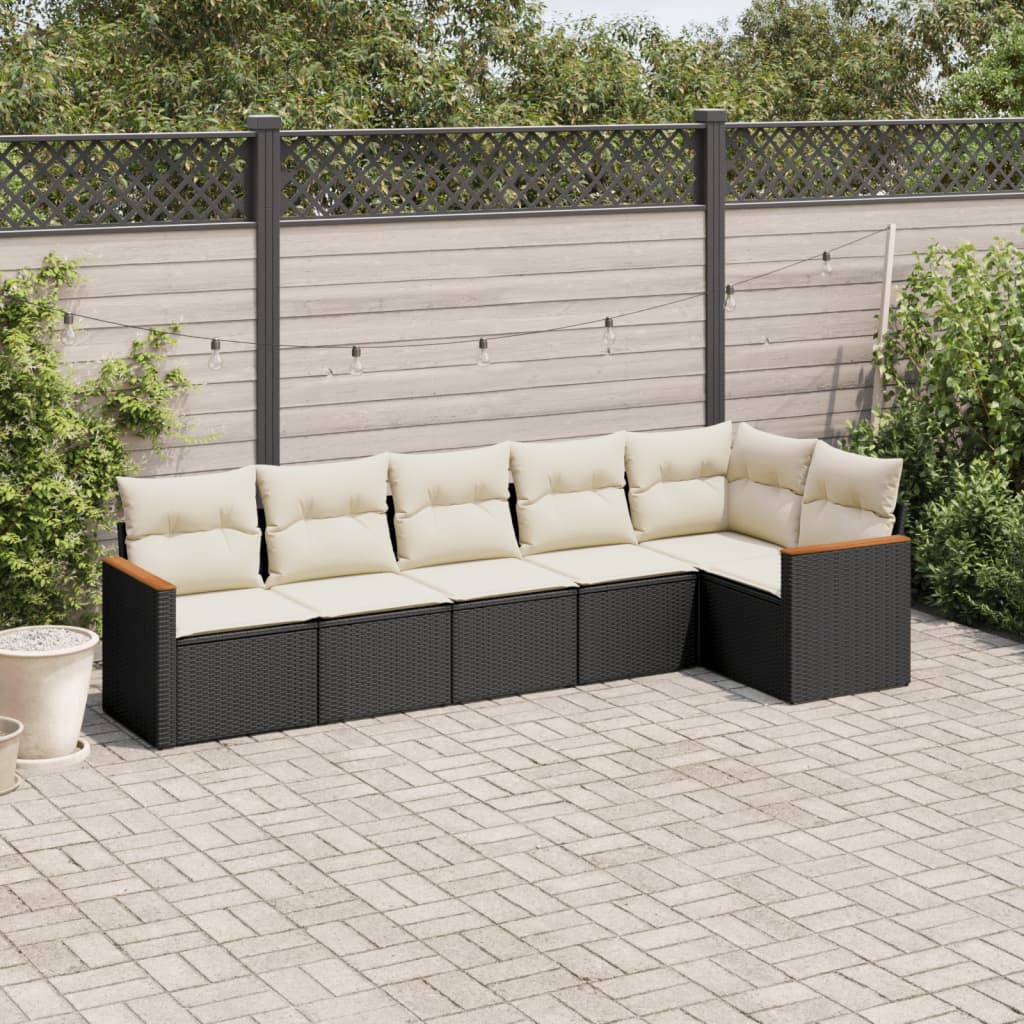 Set Divano Da Giardino 6 Pz Con Cuscini Nero In Polyrattan