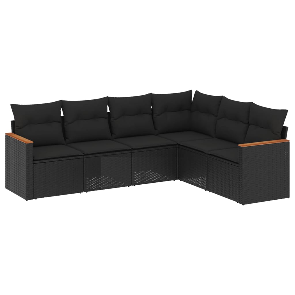 Set Divano Da Giardino 6 Pz Con Cuscini Nero In Polyrattan