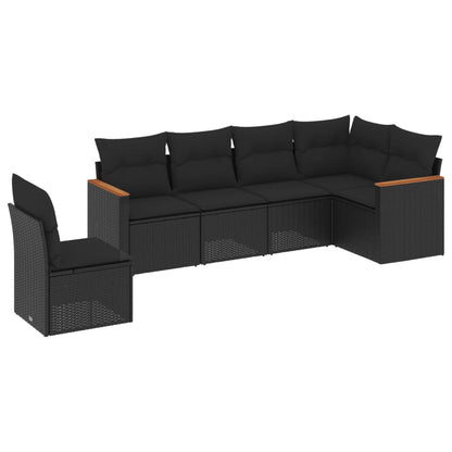 Set Divano Da Giardino 6 Pz Con Cuscini Nero In Polyrattan