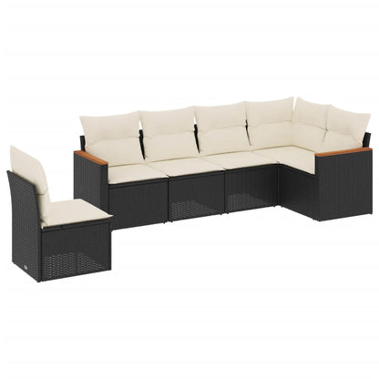 Set Divano Da Giardino 6 Pz Con Cuscini Nero In Polyrattan