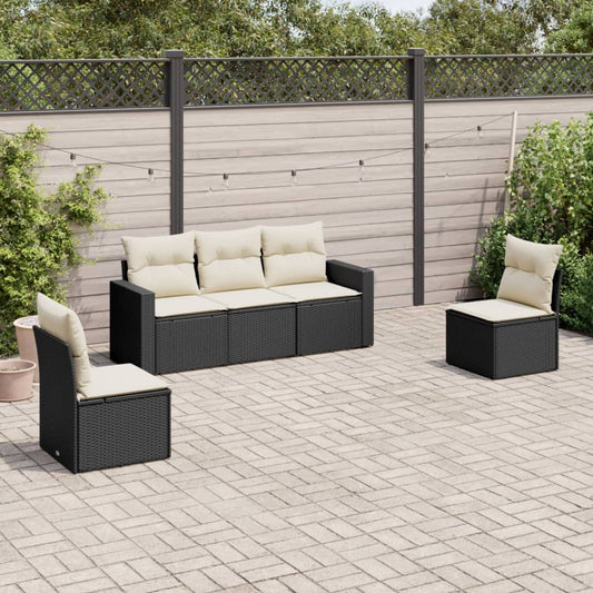 Set Divani Da Giardino 5 Pz Con Cuscini In Polyrattan Nero