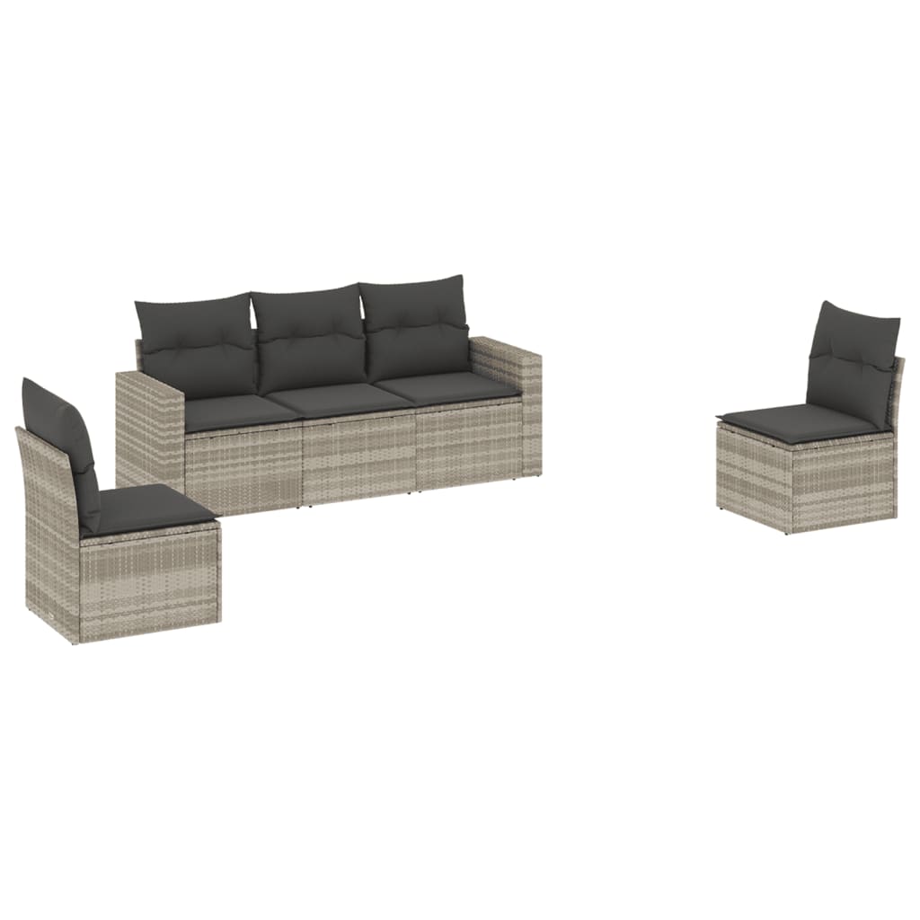 Set Divano Da Giardino 5pz Con Cuscini Grigio Chiaro Polyrattan