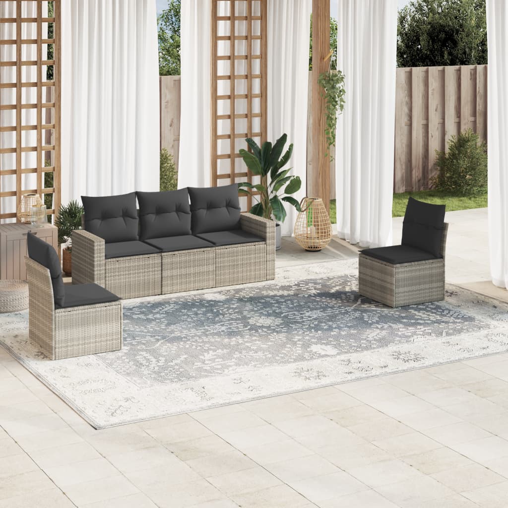 Set Divano Da Giardino 5pz Con Cuscini Grigio Chiaro Polyrattan