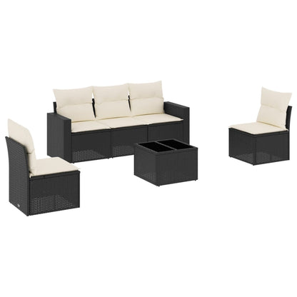 Set Divano Da Giardino 6 Pz Con Cuscini Nero In Polyrattan