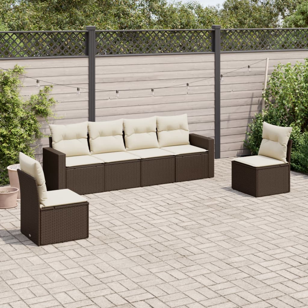 Set Divani Da Giardino 6 Pz Con Cuscini Marrone In Polyrattan