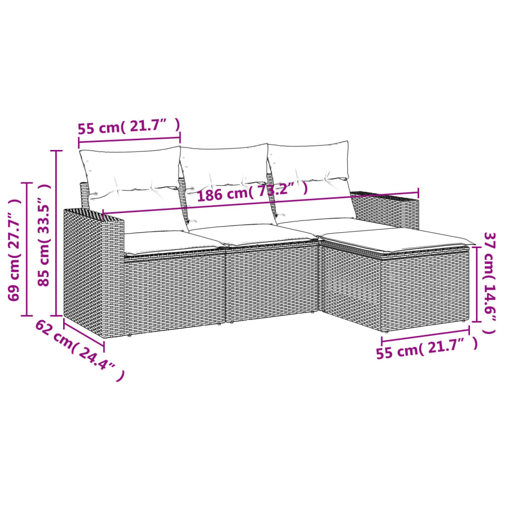 Set Divani Da Giardino 4 Pz Con Cuscini Nero In Polyrattan