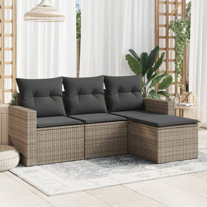 Set Divani Da Giardino 4 Pz Con Cuscini In Polyrattan Grigio