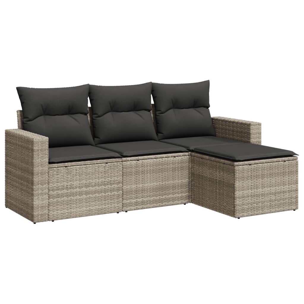 Set Divano Da Giardino 4pz Con Cuscini Grigio Chiaro Polyrattan