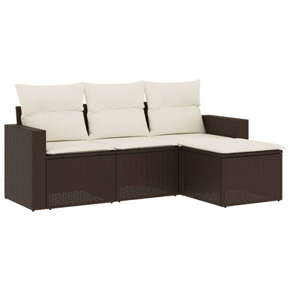 Set Divano Da Giardino 4 Pz Con Cuscini Marrone In Polyrattan