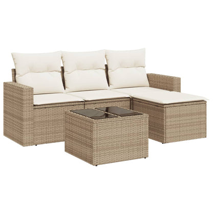 Set Divano Da Giardino 5 Pz Con Cuscini Beige In Polyrattan