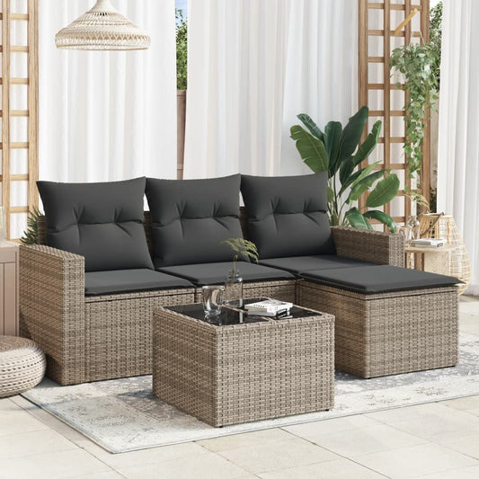 Set Divano Da Giardino 5 Pz Con Cuscini Grigio In Polyrattan