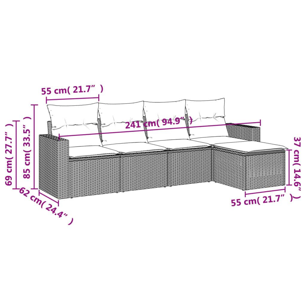 Set Divani Da Giardino 5 Pz Con Cuscini In Polyrattan Nero