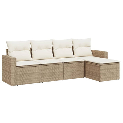 Set Divano Da Giardino 5 Pz Con Cuscini Beige In Polyrattan