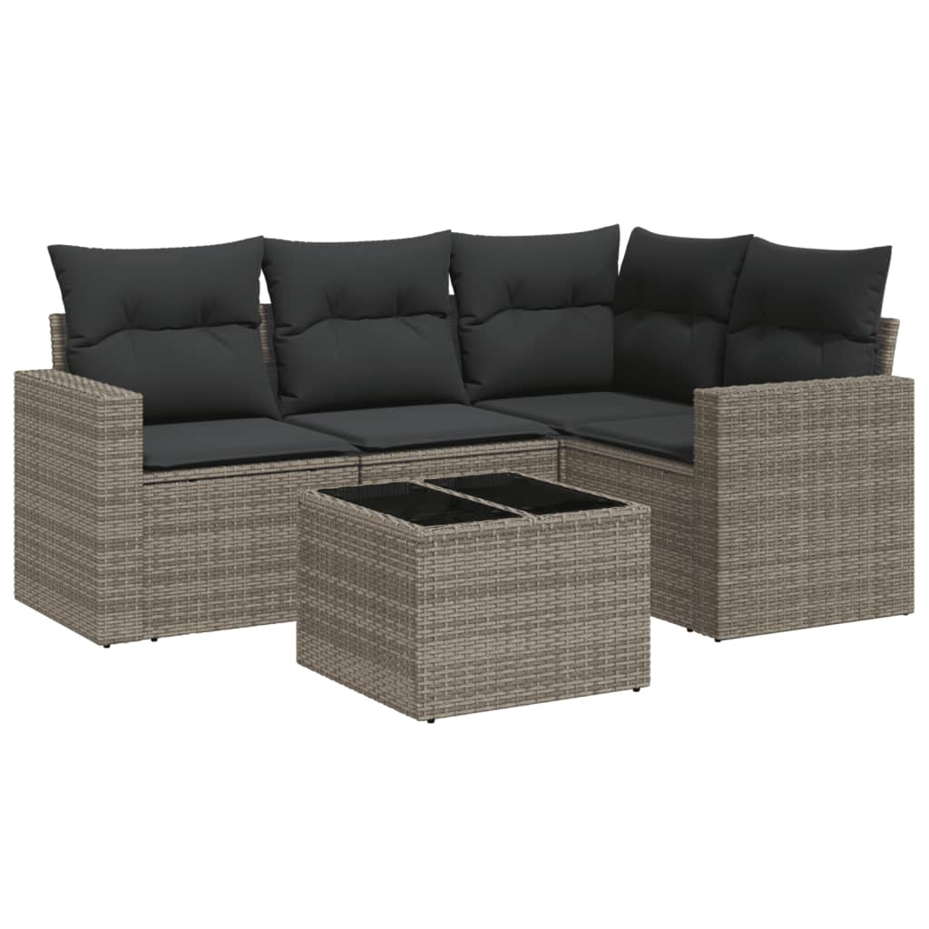 Set Divano Da Giardino 5 Pz Con Cuscini Grigio In Polyrattan