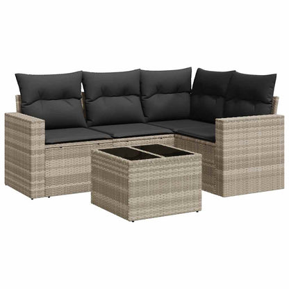 Set Divano Da Giardino 5pz Con Cuscini Grigio Chiaro Polyrattan