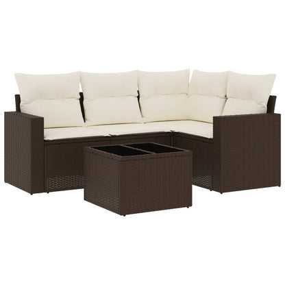 Set Divano Da Giardino 5 Pz Con Cuscini Marrone In Polyrattan