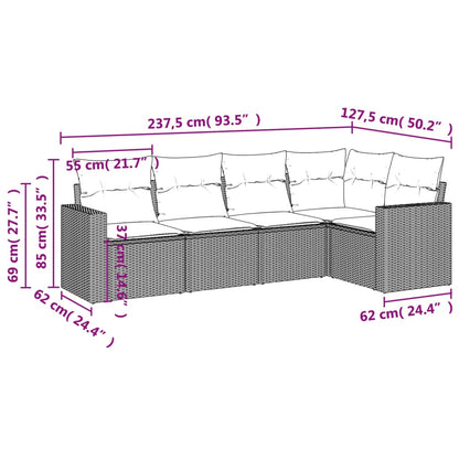 Set Divano Da Giardino 5pz Con Cuscini Grigio Chiaro Polyrattan