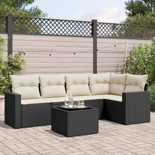 Set Divano Da Giardino 6 Pz Con Cuscini Nero In Polyrattan