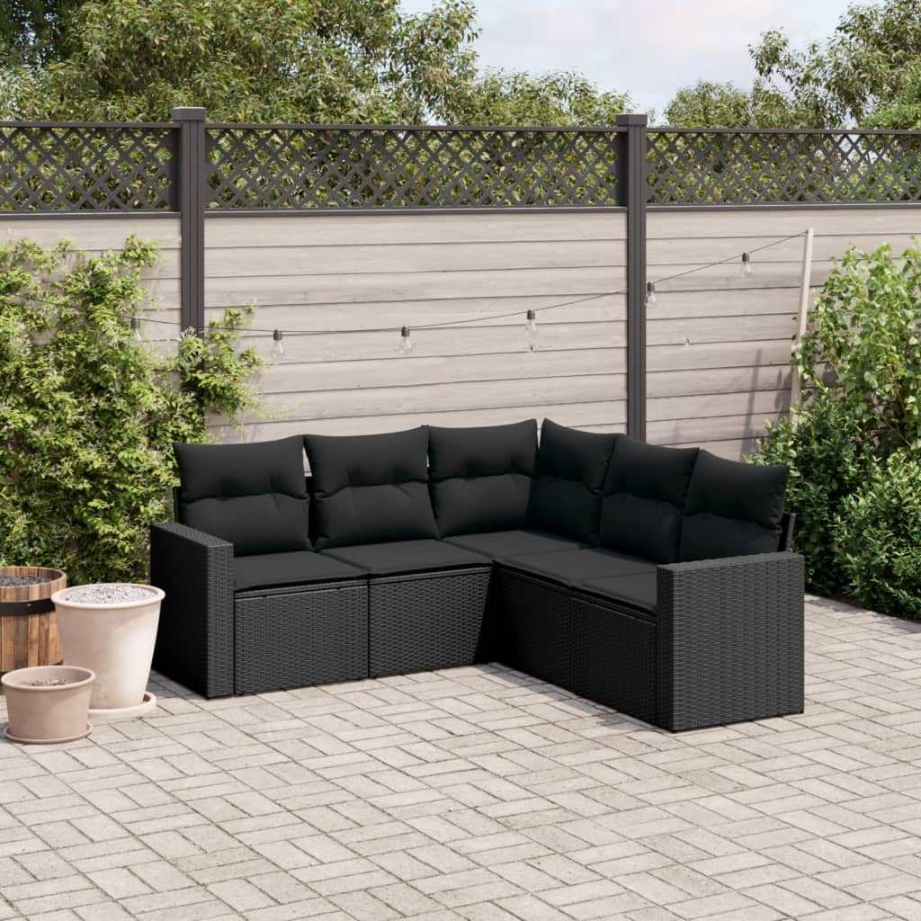 Set Divani Da Giardino 5 Pz Con Cuscini In Polyrattan Nero