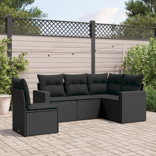 Set Divani Da Giardino 5 Pz Con Cuscini In Polyrattan Nero