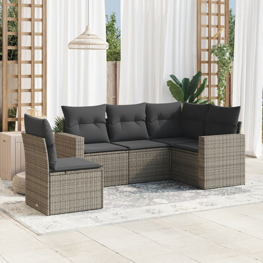 Set Divano Da Giardino 5 Pz Con Cuscini Grigio In Polyrattan