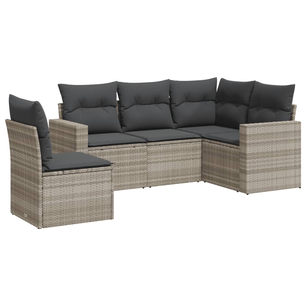 Set Divano Da Giardino 5pz Con Cuscini Grigio Chiaro Polyrattan